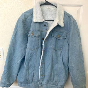 Mens Vintage Denim Blue Jacket Cotton Lining Warm Winter Coat Sherpa Lined